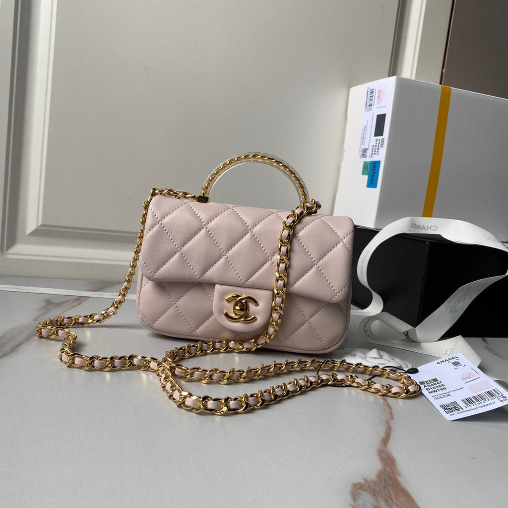 Chanel Mini flap bag with top handle AS4847 Light Pink Lambskin