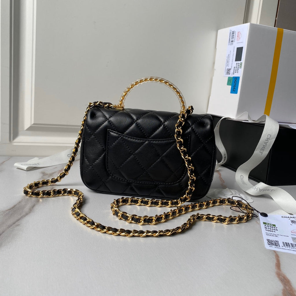 Chanel Mini flap bag with top handle AS4847 Black Lambskin