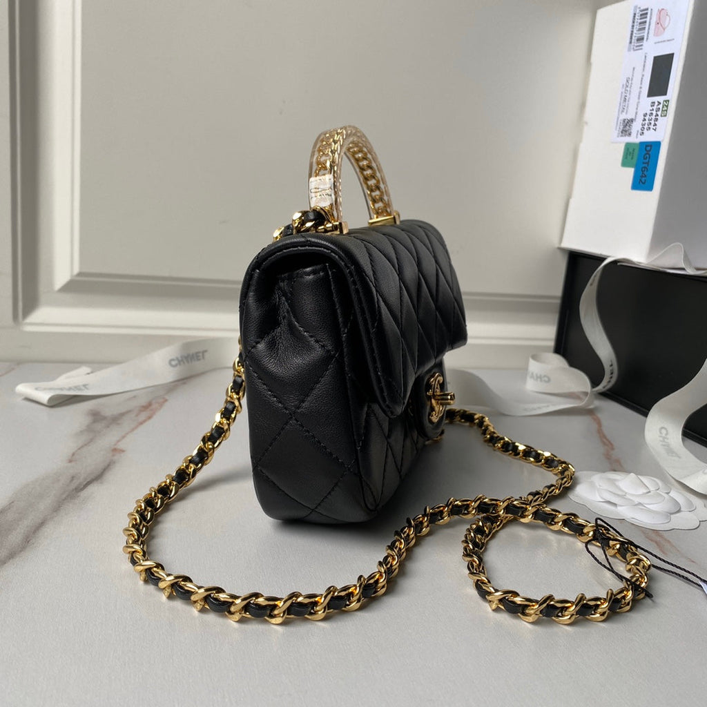 Chanel Mini flap bag with top handle AS4847 Black Lambskin