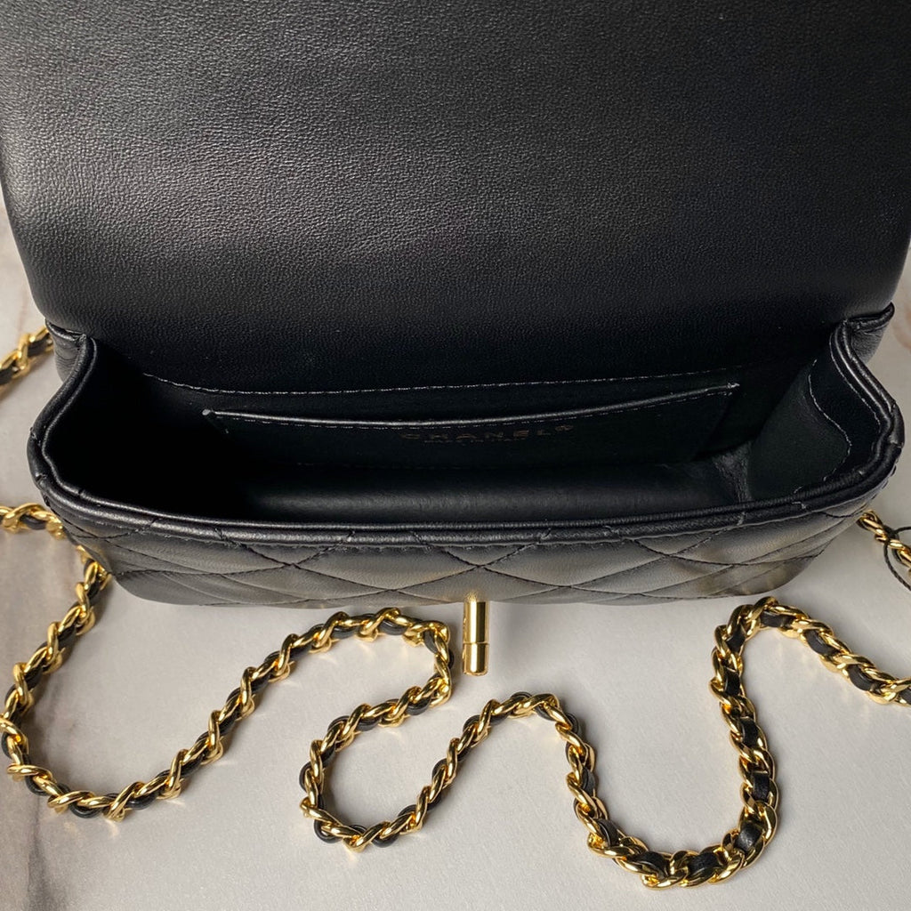 Chanel Mini flap bag with top handle AS4847 Black Lambskin