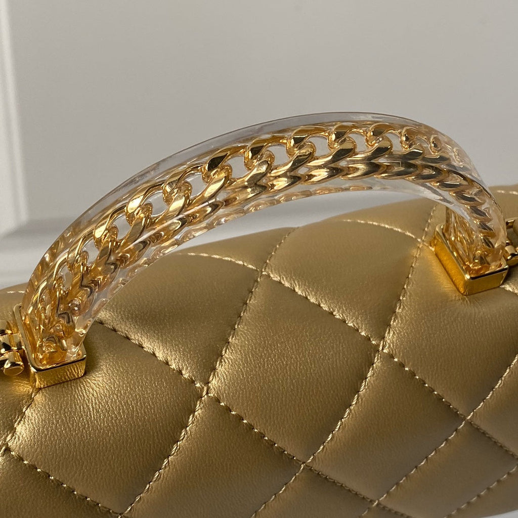Chanel Mini flap bag with top handle AS4847 Gold Lambskin