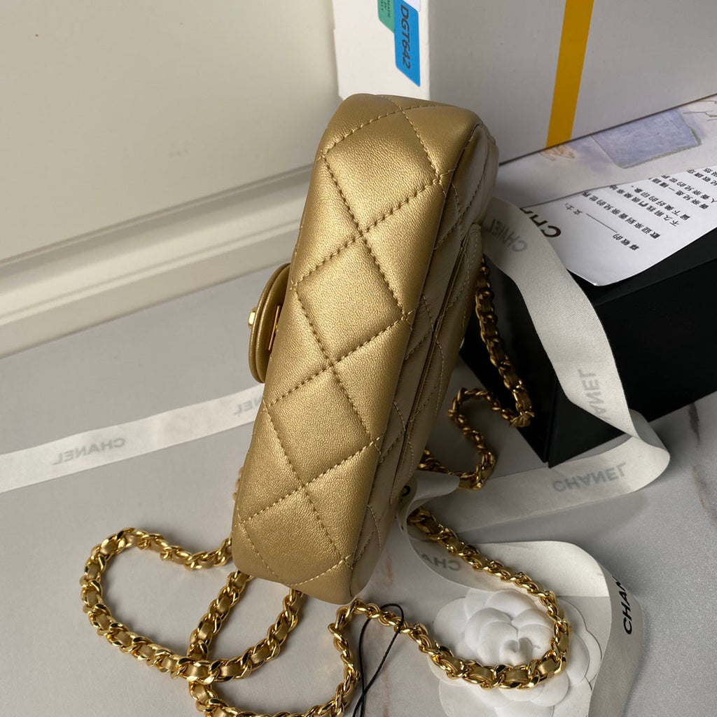 Chanel Mini flap bag with top handle AS4847 Gold Lambskin