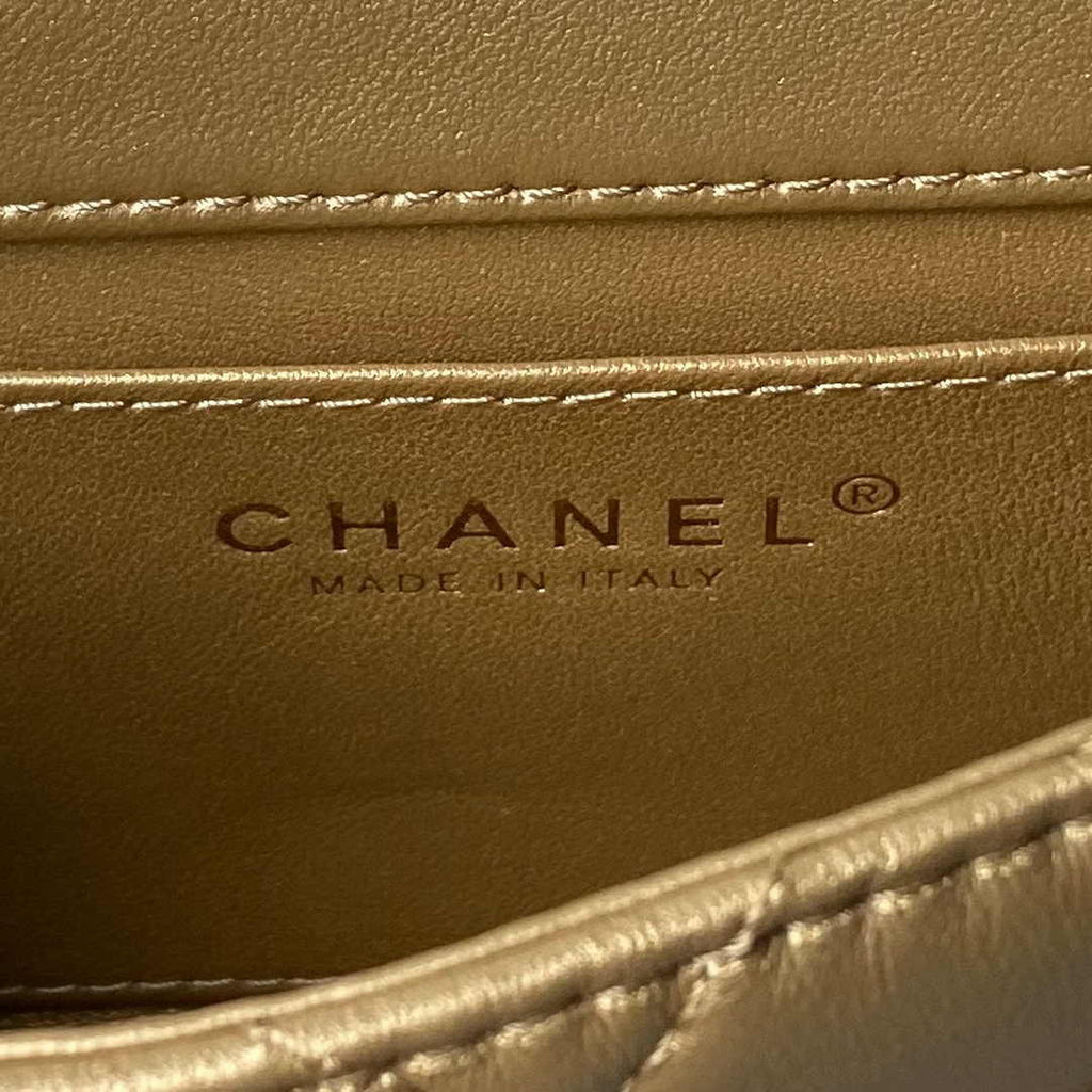 Chanel Mini flap bag with top handle AS4847 Gold Lambskin