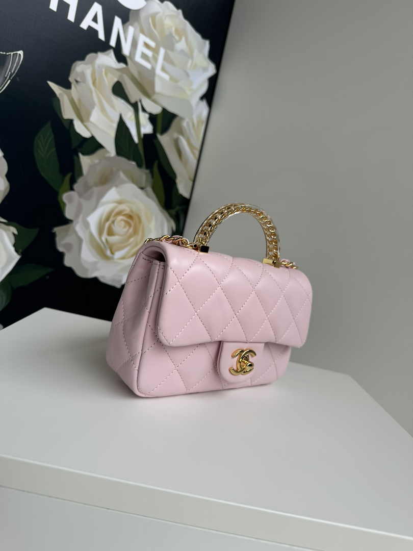 Chanel Mini flap bag with top handle AS4847 Pink Lambskin