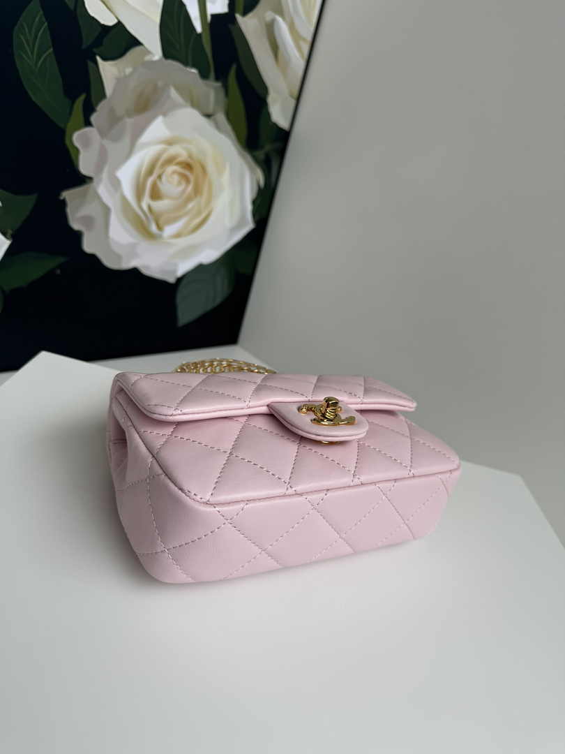 Chanel Mini flap bag with top handle AS4847 Pink Lambskin