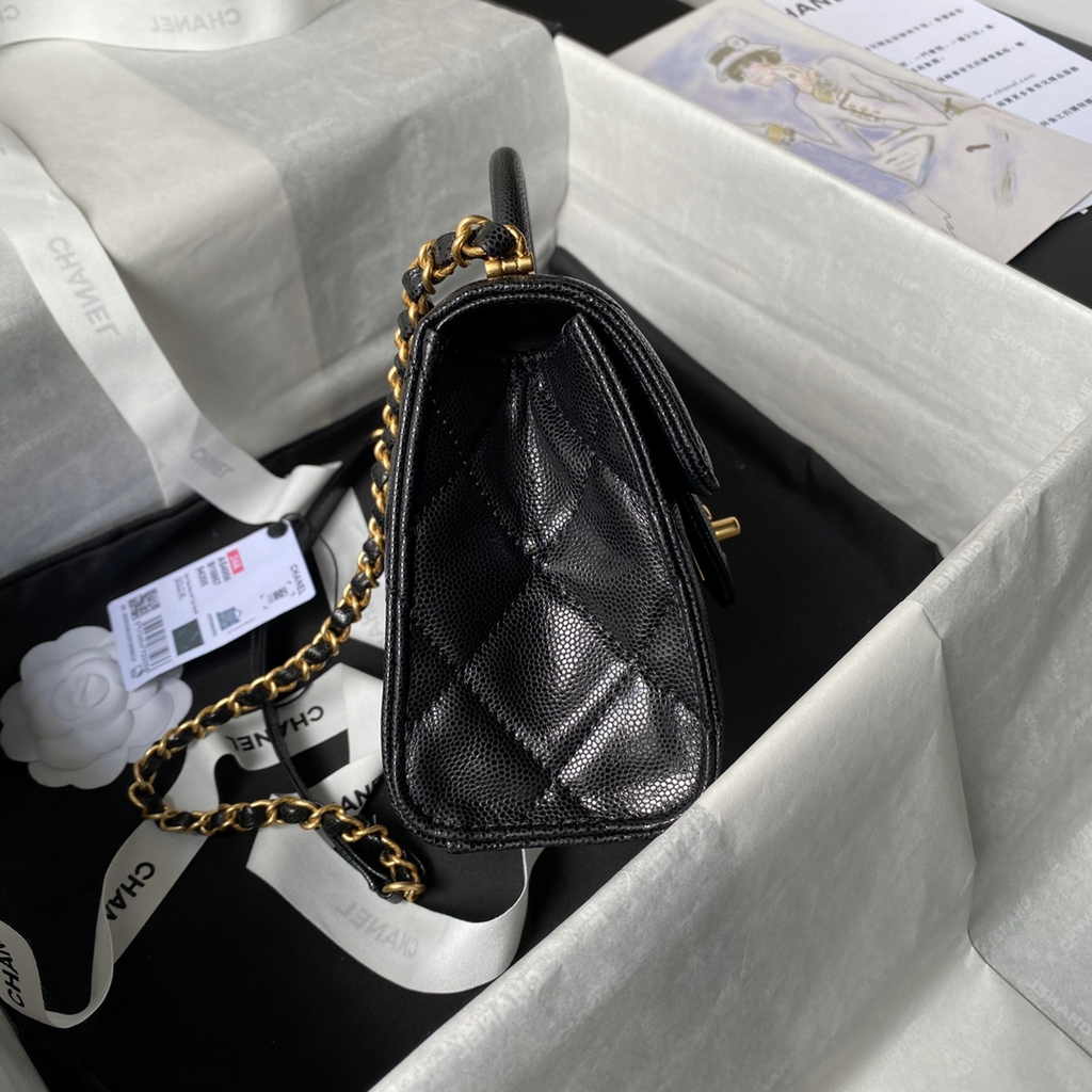 Chanel mini flap bag with top handle, AS4956 black calfskin