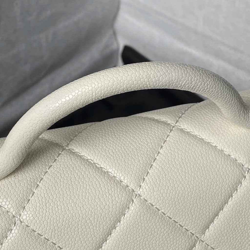 Chanel mini flap bag with top handle, AS4956 white calfskin