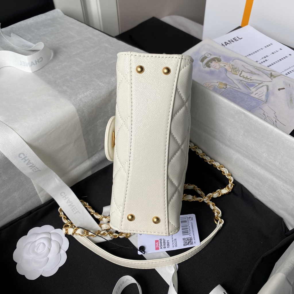 Chanel mini flap bag with top handle, AS4956 white calfskin