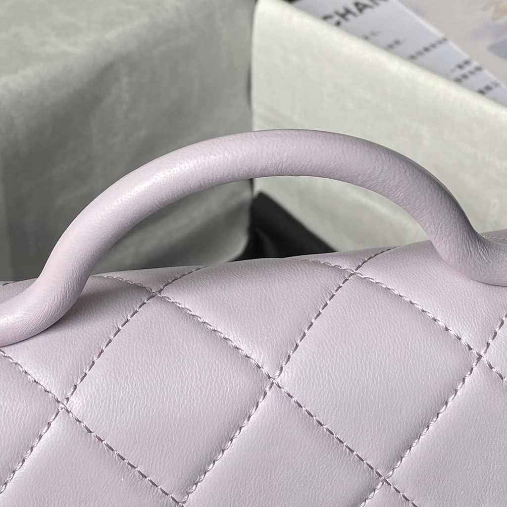Chanel mini flap bag with top handle, AS4956 purple Lambskin