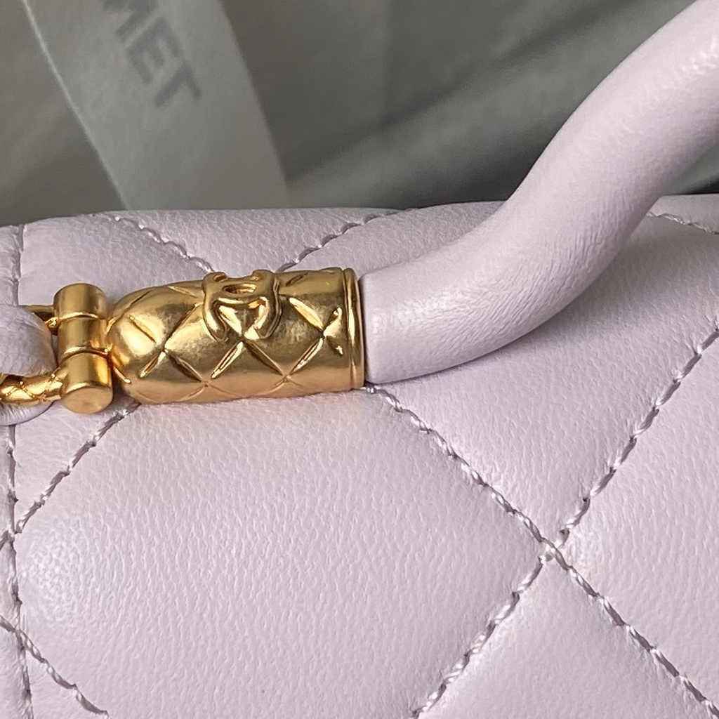 Chanel mini flap bag with top handle, AS4956 purple Lambskin