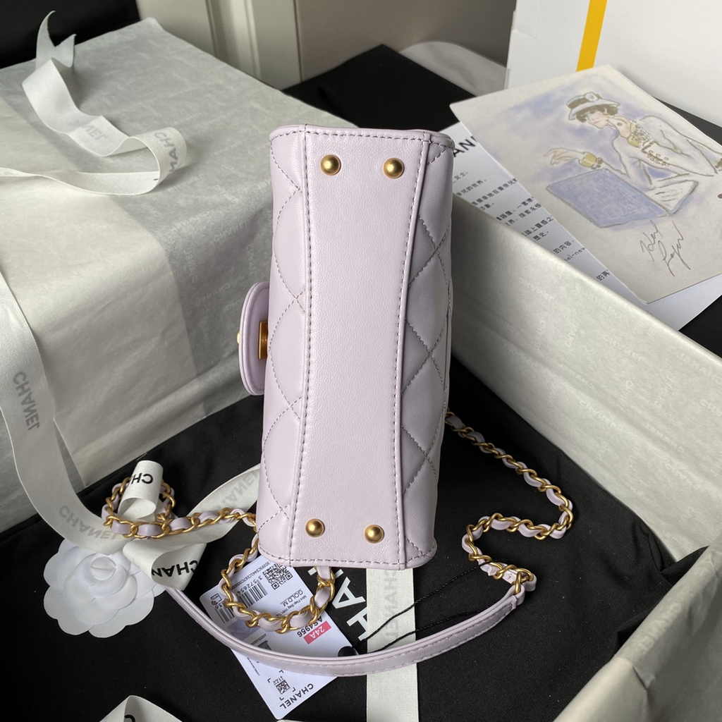 Chanel mini flap bag with top handle, AS4956 purple Lambskin