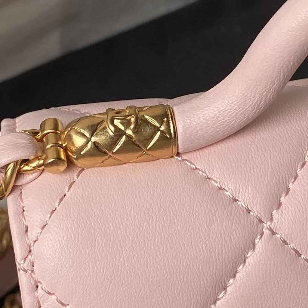 Chanel mini flap bag with top handle, AS4956 pink Lambskin