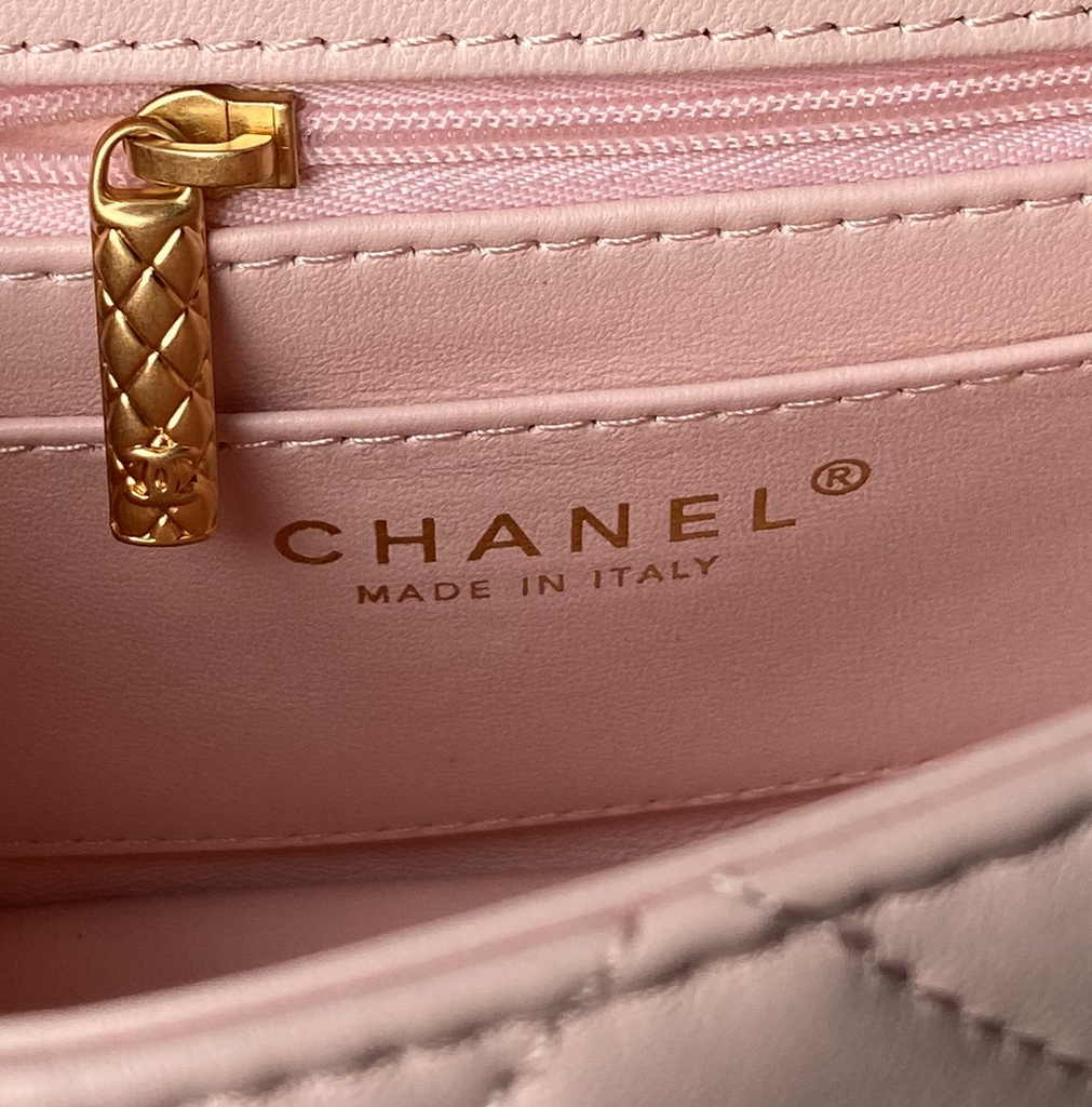 Chanel mini flap bag with top handle, AS4956 pink Lambskin