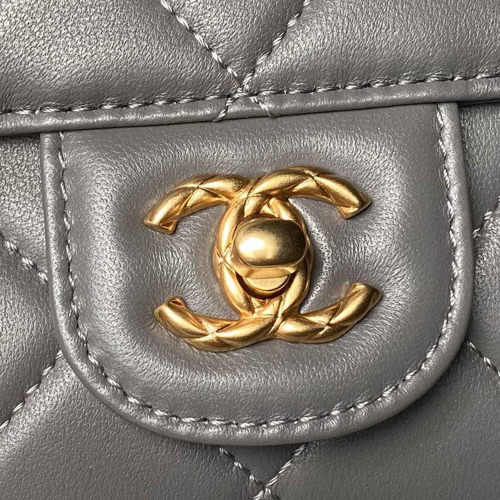 Chanel mini flap bag with top handle, AS4956 gray Lambskin