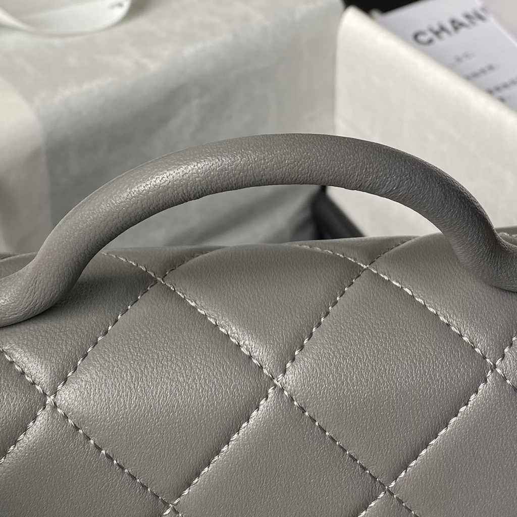 Chanel mini flap bag with top handle, AS4956 gray Lambskin