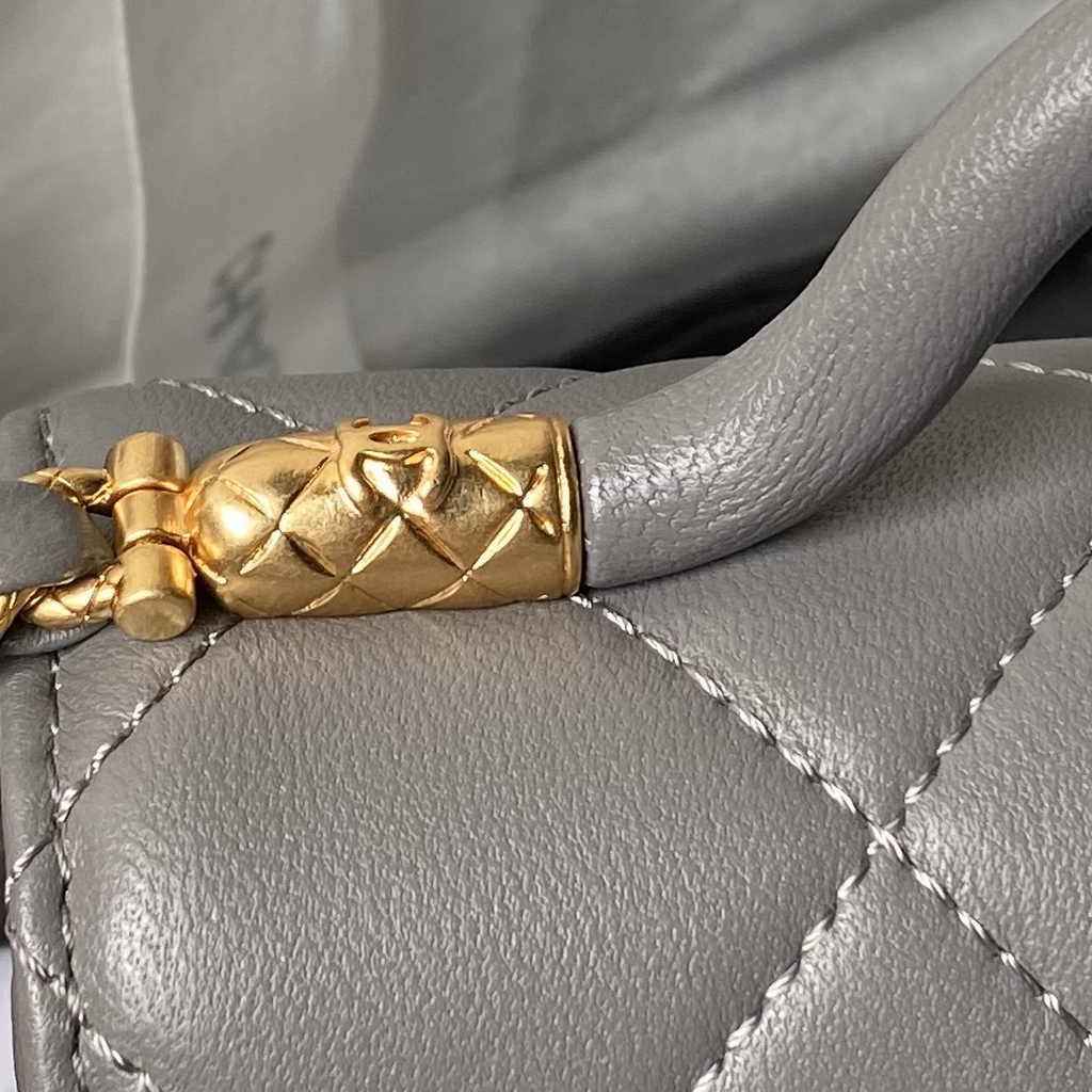 Chanel mini flap bag with top handle, AS4956 gray Lambskin