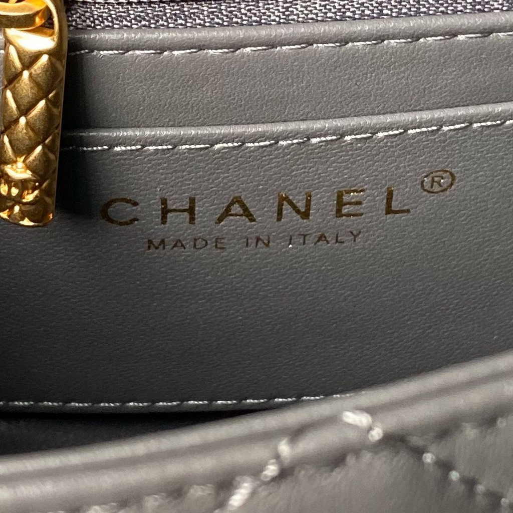 Chanel mini flap bag with top handle, AS4956 gray Lambskin