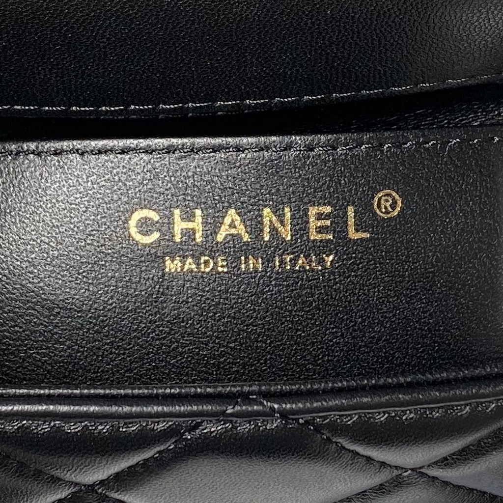 Chanel mini flap bag with top handle, AS4956 black Lambskin