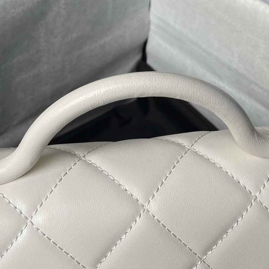 Chanel mini flap bag with top handle, AS4956 white Lambskin