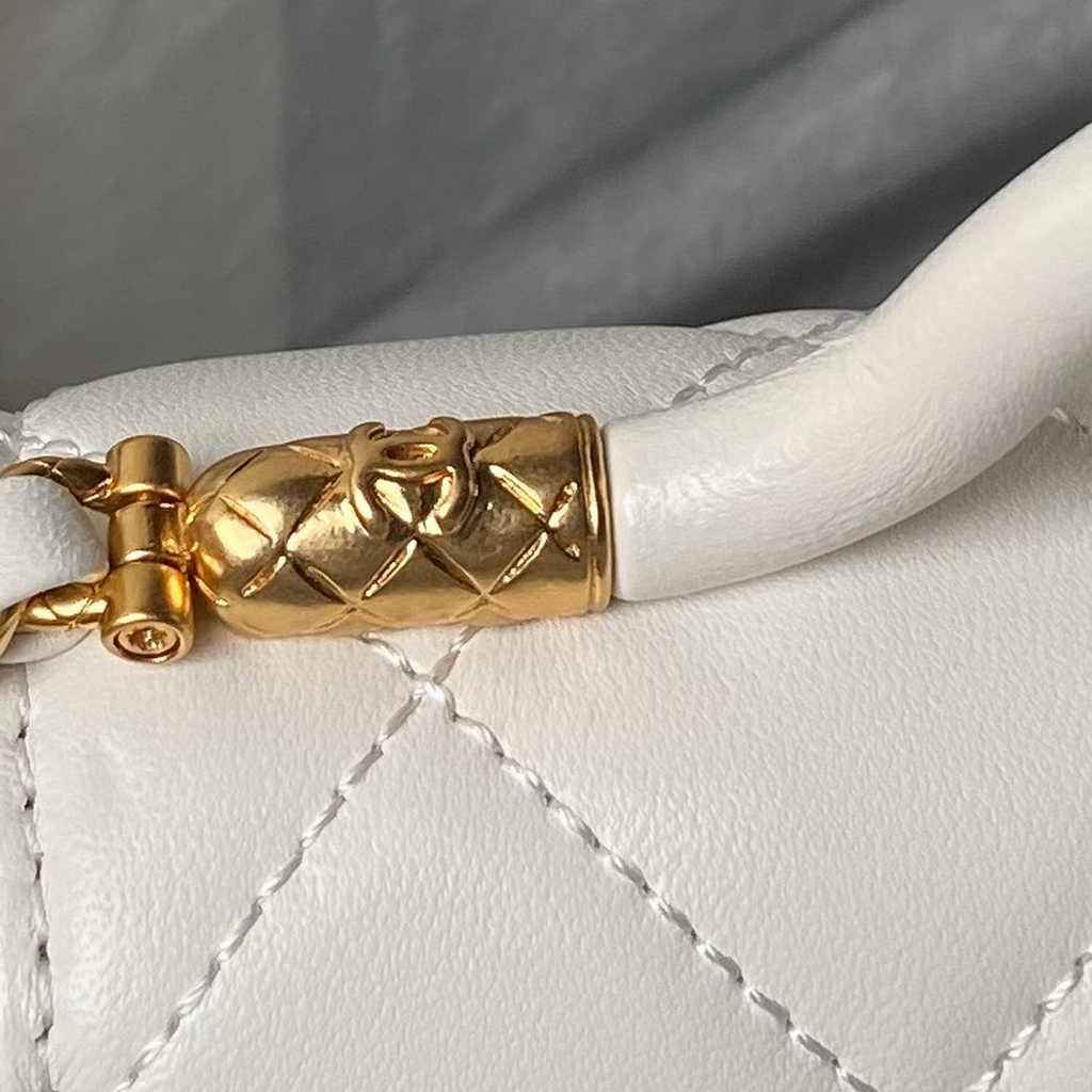 Chanel mini flap bag with top handle, AS4956 white Lambskin