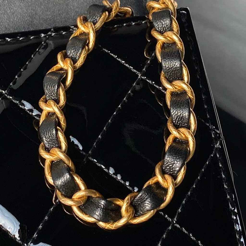 Chanel mini flap bag with top handle, AS4956 black Patent