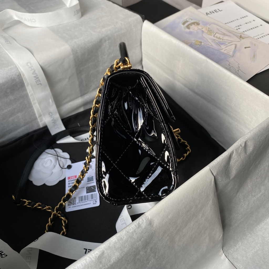 Chanel mini flap bag with top handle, AS4956 black Patent