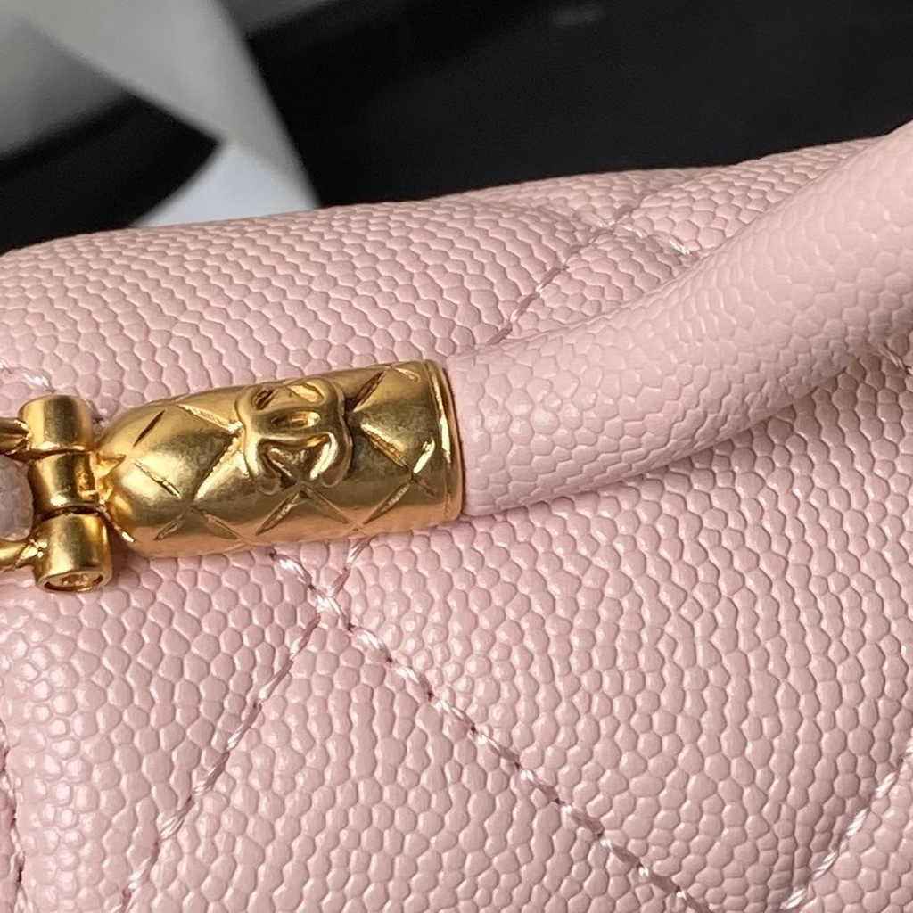 Chanel mini flap bag with top handle, AS4956 pink calfskin