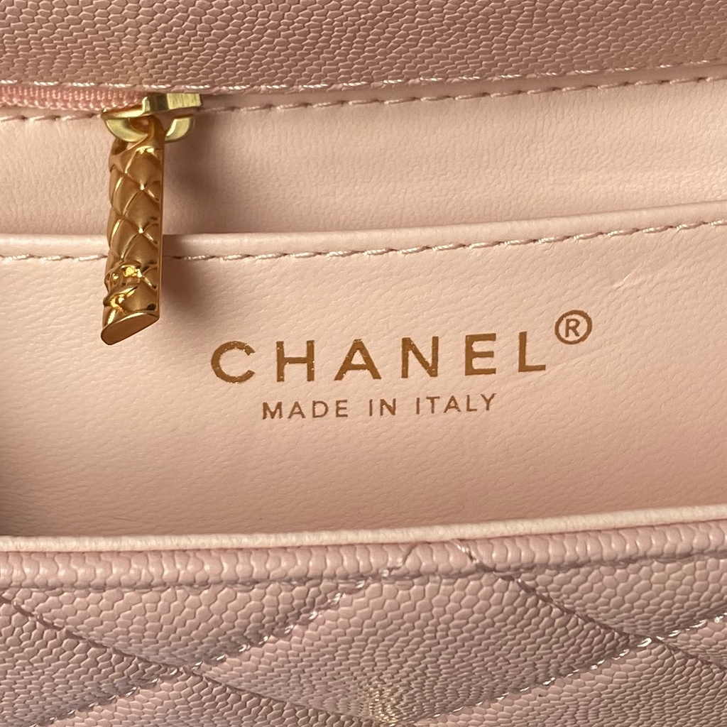 Chanel mini flap bag with top handle, AS4956 pink calfskin