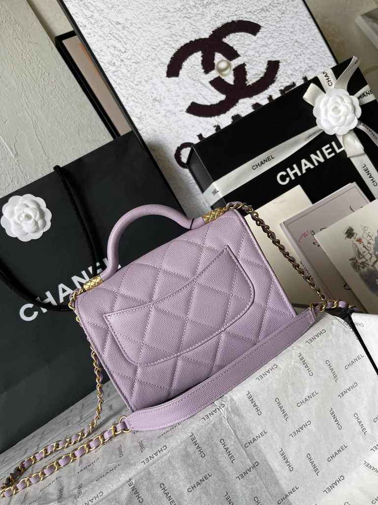 Chanel mini flap bag with top handle, AS4956 purple calfskin
