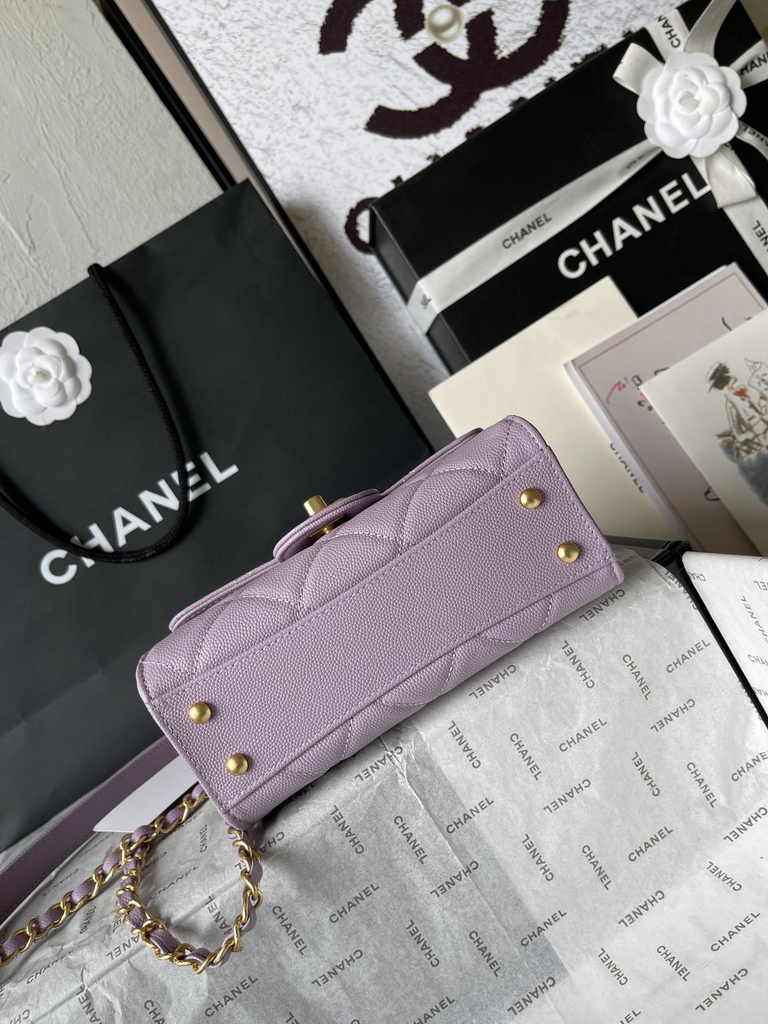 Chanel mini flap bag with top handle, AS4956 purple calfskin