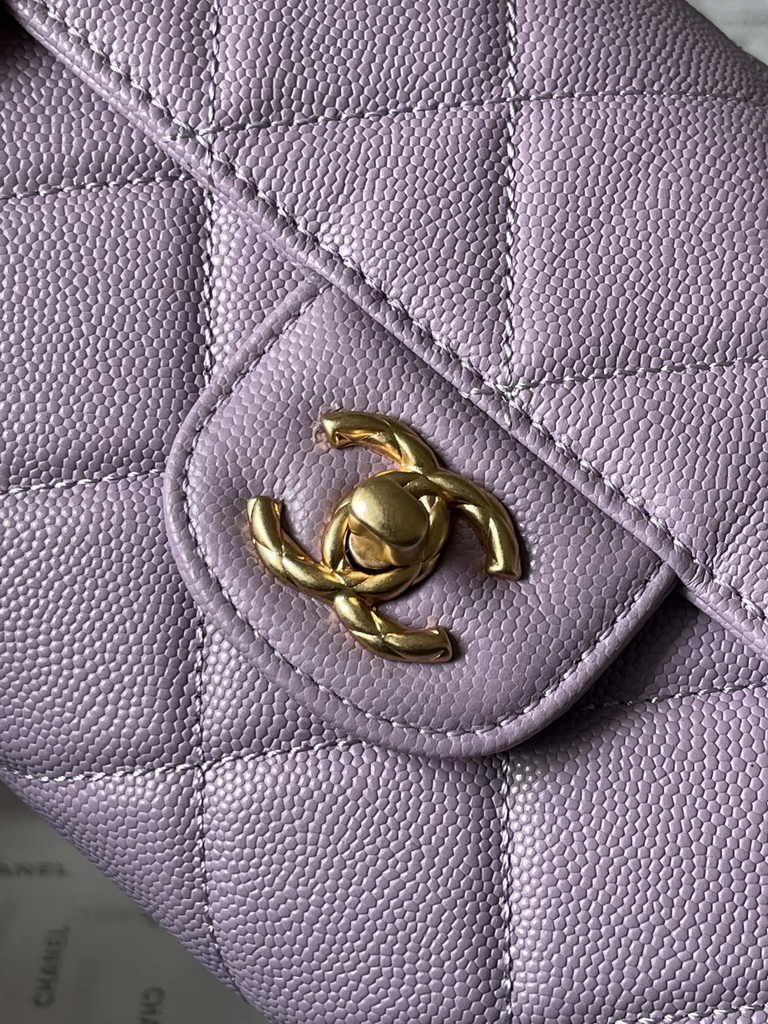 Chanel mini flap bag with top handle, AS4956 purple calfskin