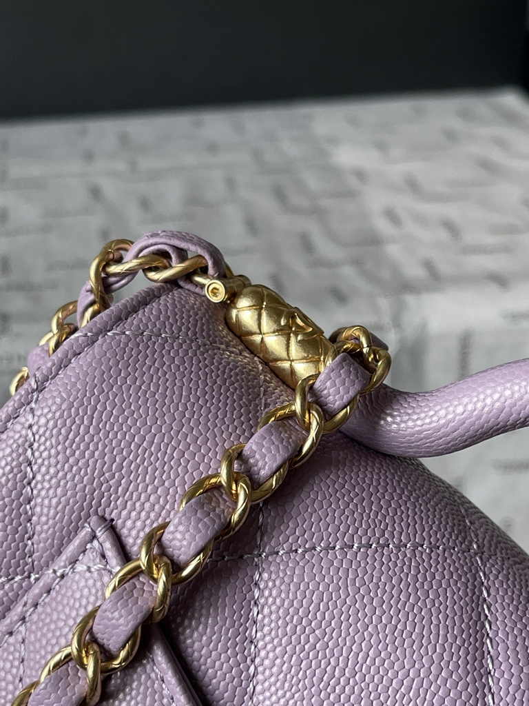 Chanel mini flap bag with top handle, AS4956 purple calfskin