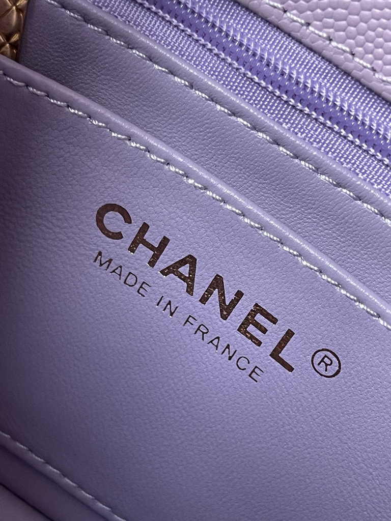 Chanel mini flap bag with top handle, AS4956 purple calfskin