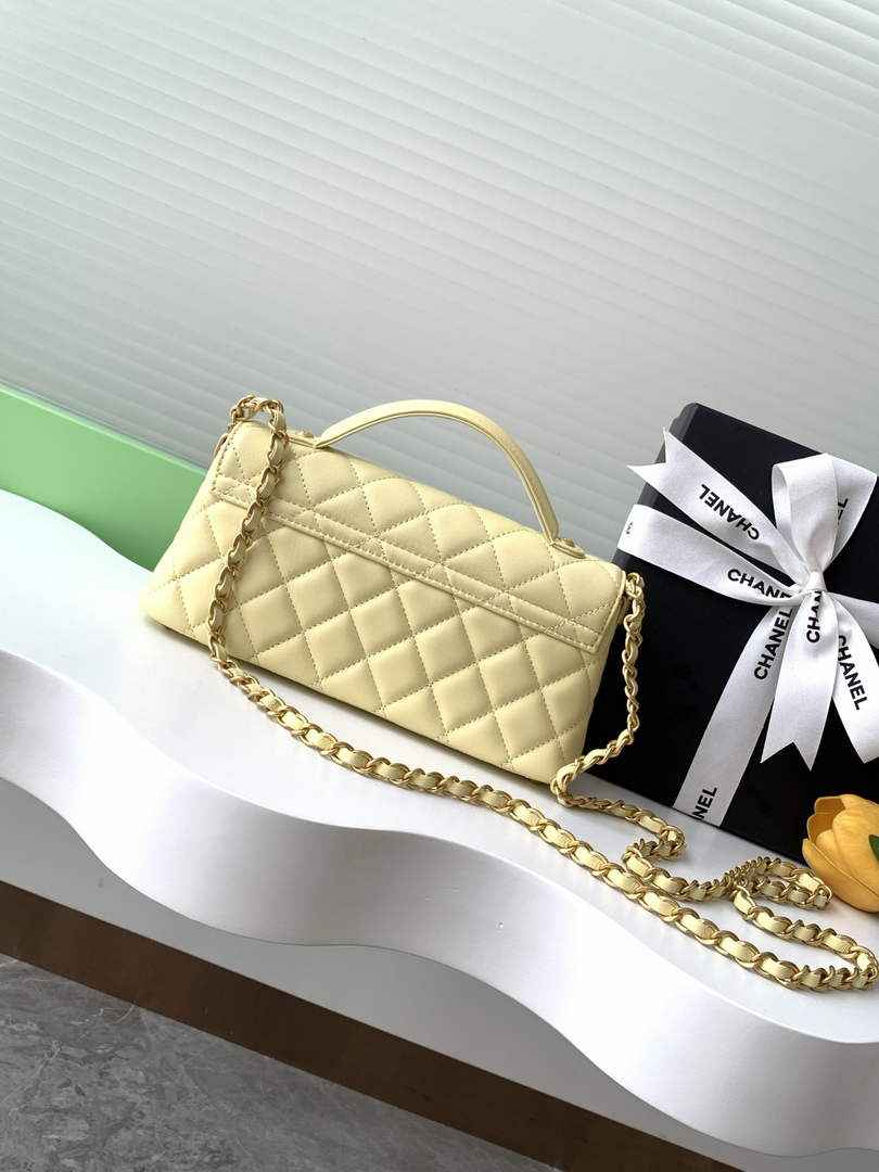 Chanel mini flap bag with top handle, AS5354, Yellow lambskin