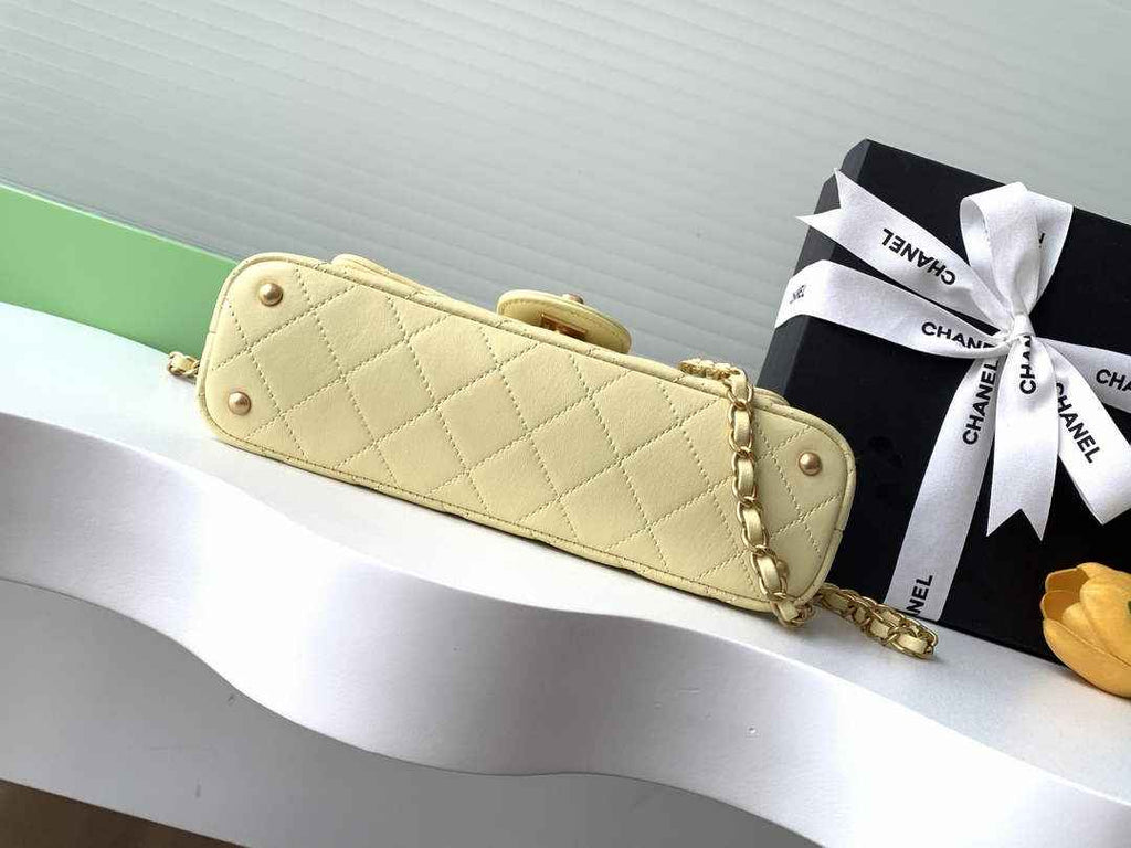 Chanel mini flap bag with top handle, AS5354, Yellow lambskin