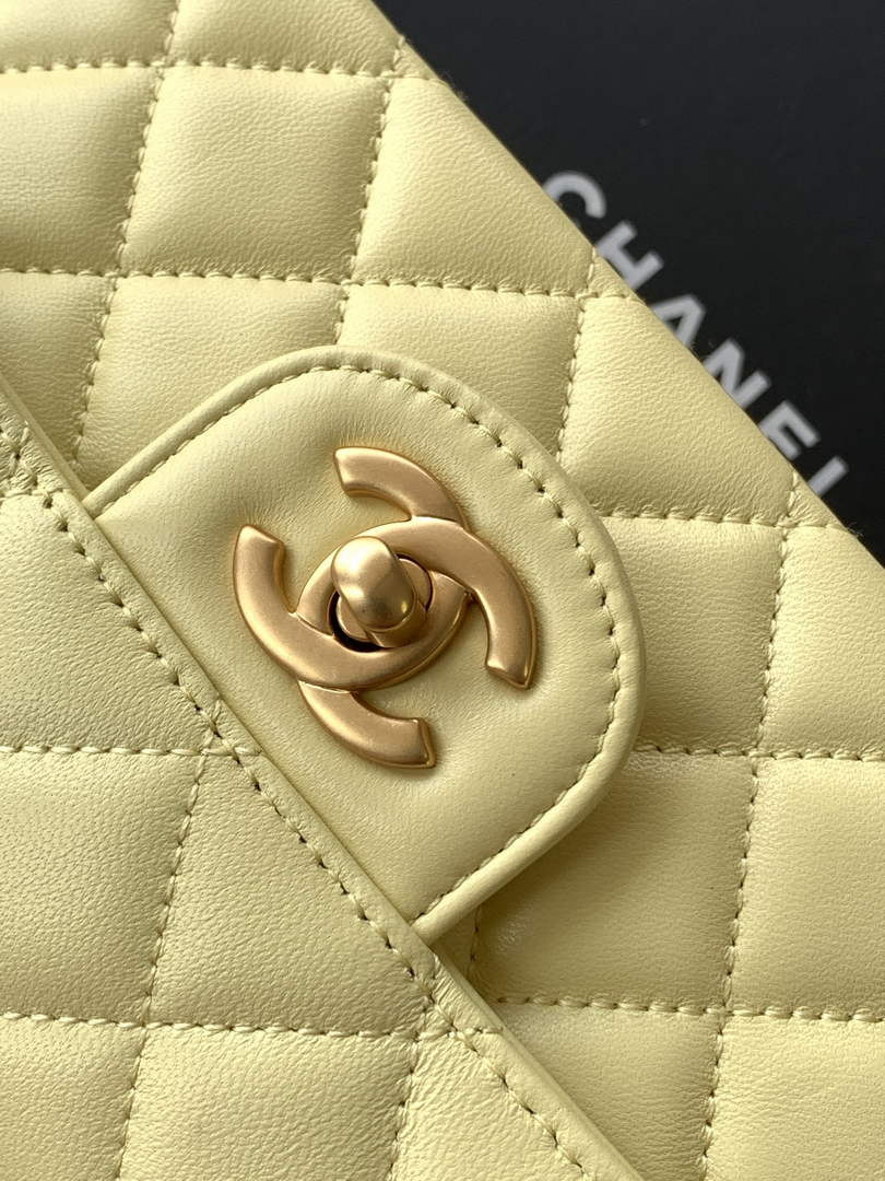 Chanel mini flap bag with top handle, AS5354, Yellow lambskin