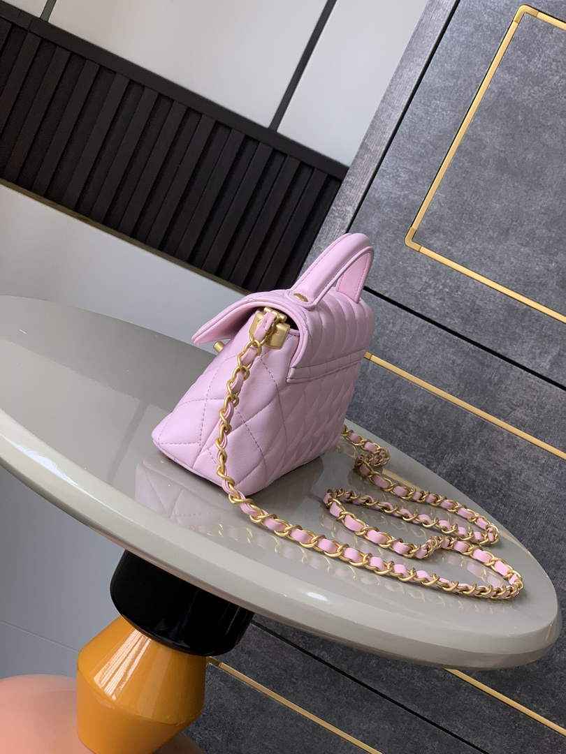 Chanel mini flap bag with top handle, AS5354, Pink lambskin