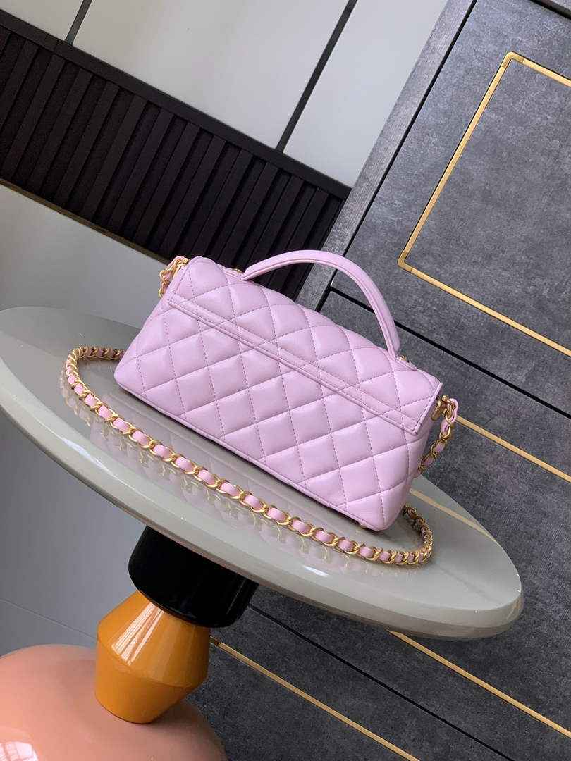 Chanel mini flap bag with top handle, AS5354, Pink lambskin