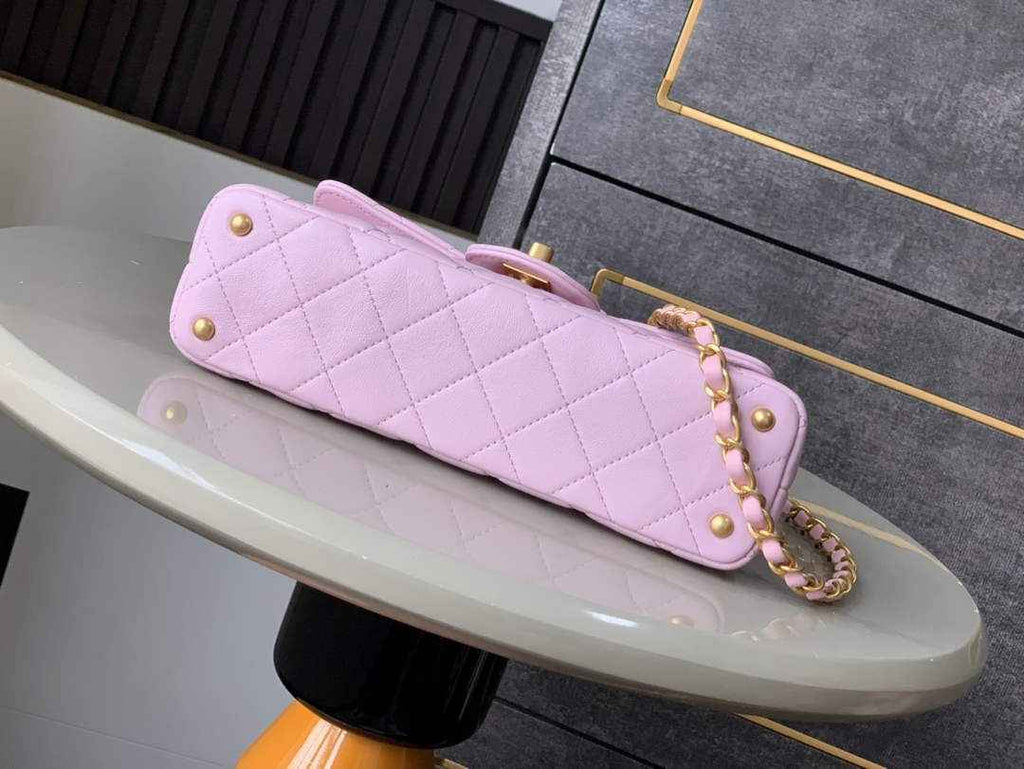 Chanel mini flap bag with top handle, AS5354, Pink lambskin