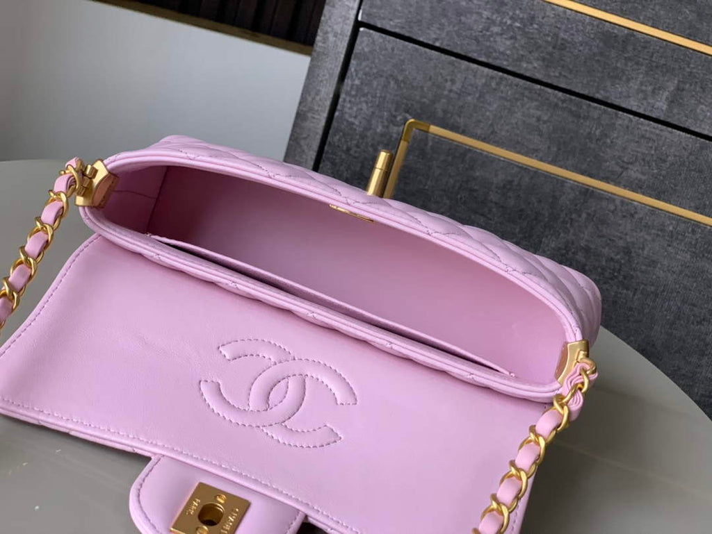 Chanel mini flap bag with top handle, AS5354, Pink lambskin