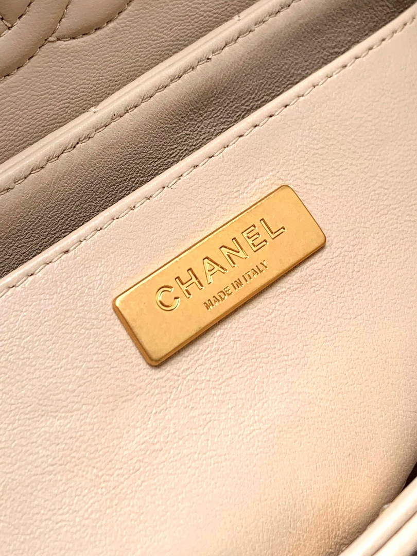 Chanel mini flap bag with top handle, AS5354, Apricot lambskin