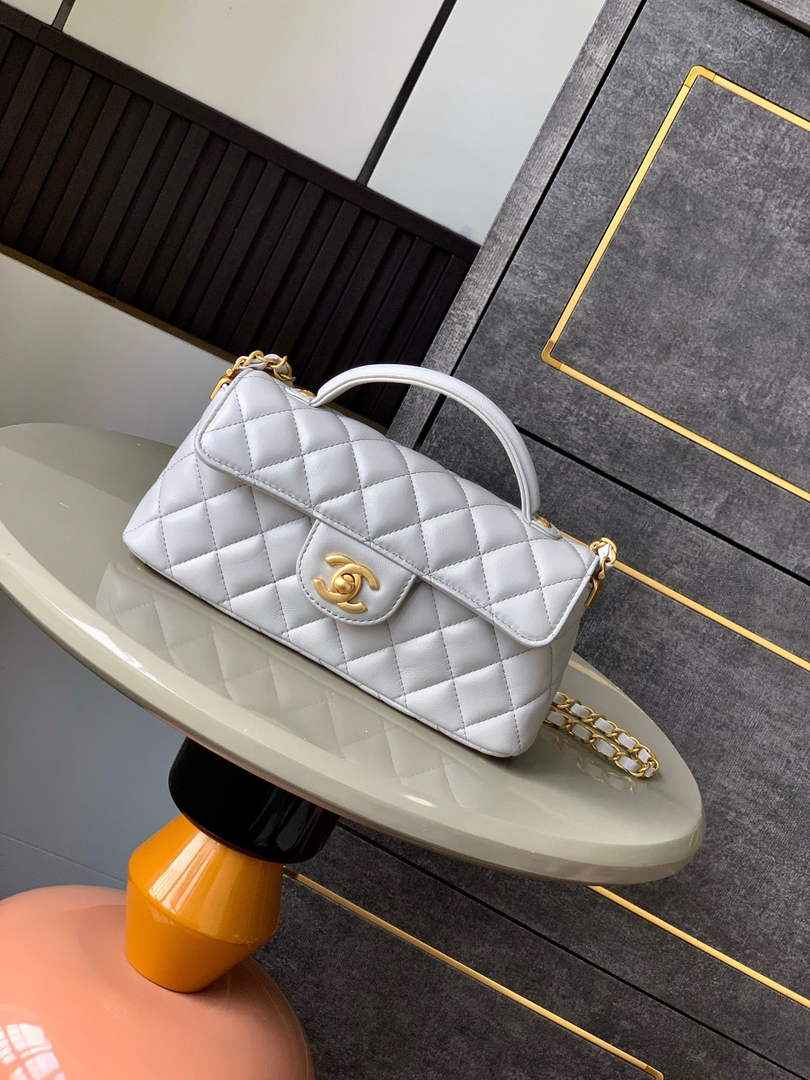 Chanel mini flap bag with top handle, AS5354, Gray lambskin