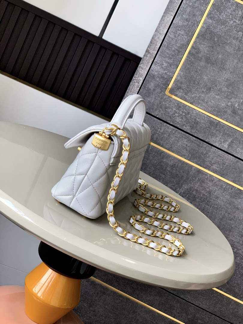 Chanel mini flap bag with top handle, AS5354, Gray lambskin