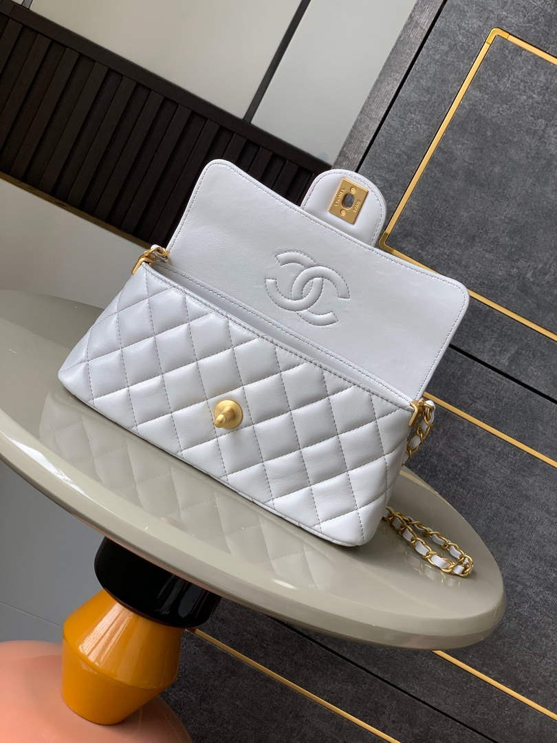 Chanel mini flap bag with top handle, AS5354, Gray lambskin