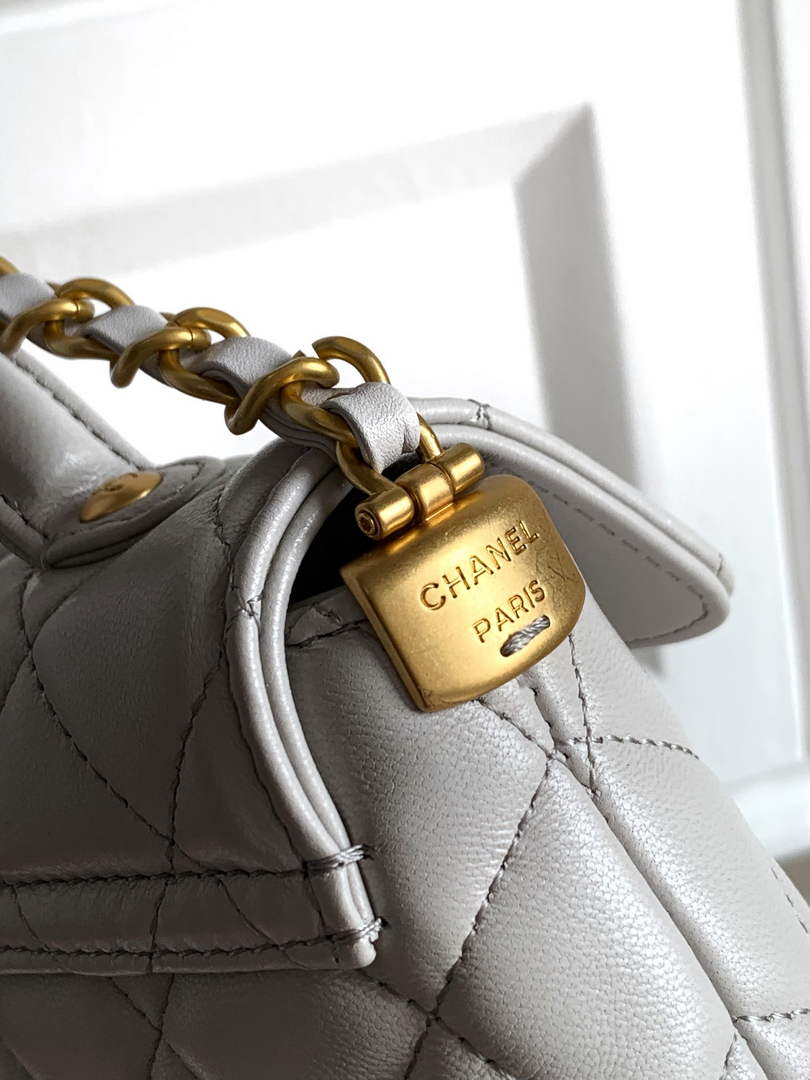 Chanel mini flap bag with top handle, AS5354, Gray lambskin