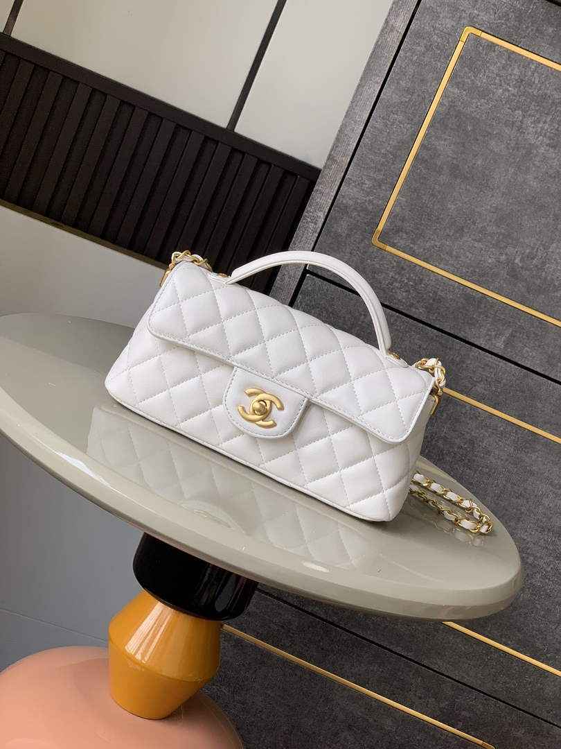 Chanel mini flap bag with top handle, AS5354, White lambskin