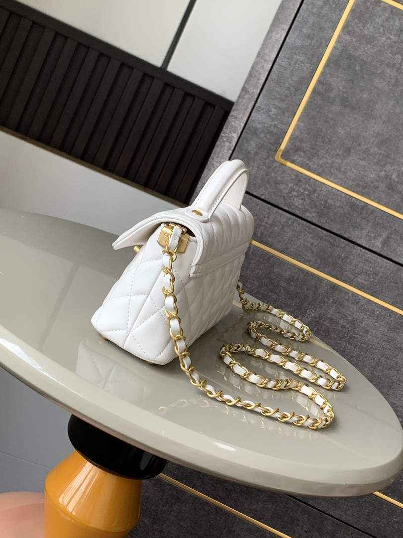 Chanel mini flap bag with top handle, AS5354, White lambskin