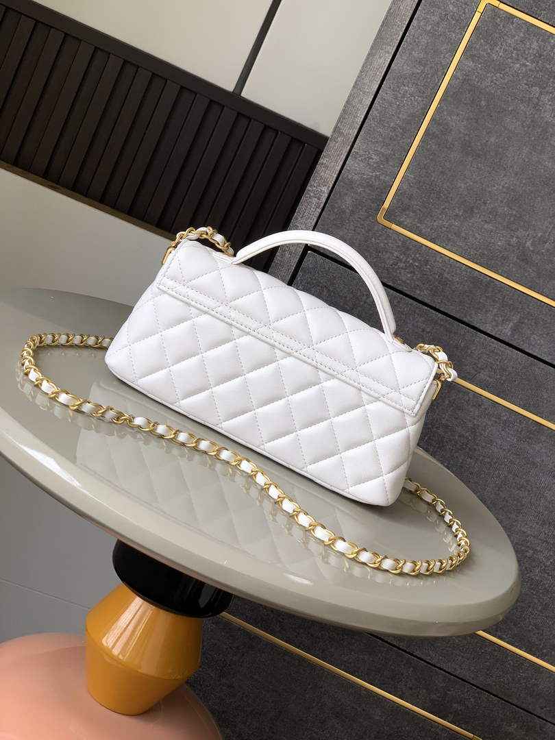 Chanel mini flap bag with top handle, AS5354, White lambskin
