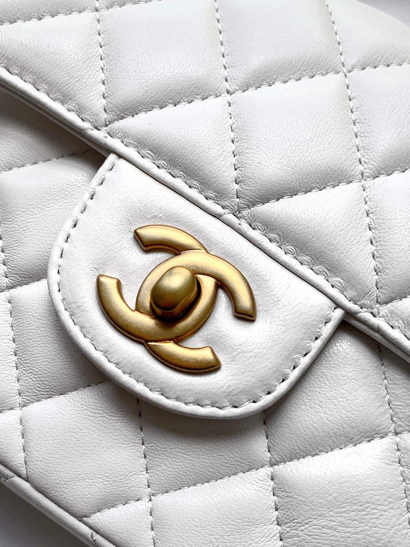 Chanel mini flap bag with top handle, AS5354, White lambskin