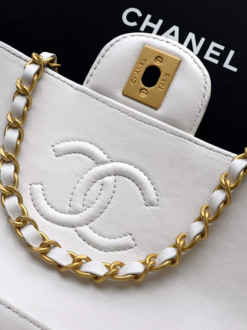 Chanel mini flap bag with top handle, AS5354, White lambskin